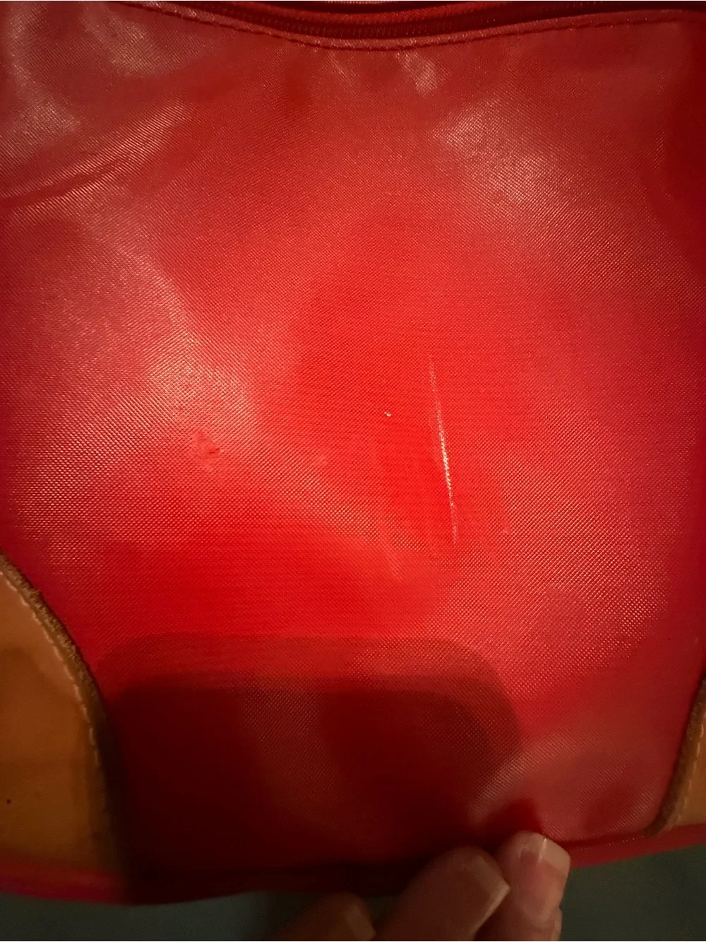 USED JON HART Red Nylon Backpack with Tan Leather Trim